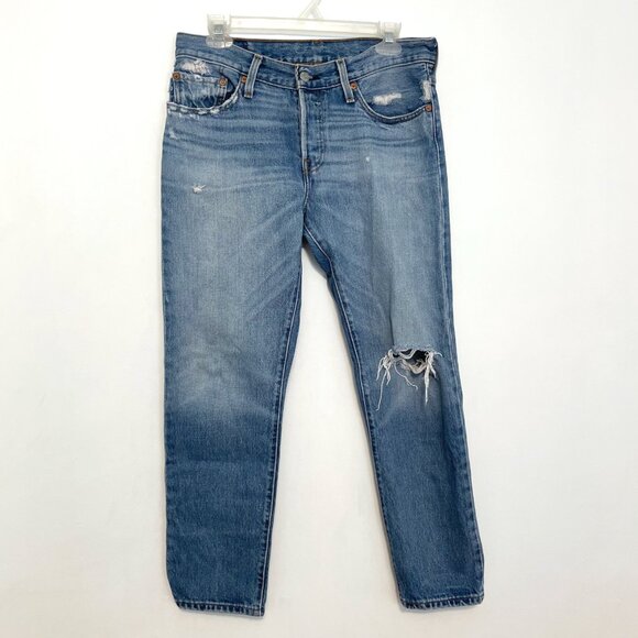 LEVI'S LEVIS 501 CT Jeans Customized Tapered Ripped Button Fly Cropped W26 L32 - Picture 2 of 16
